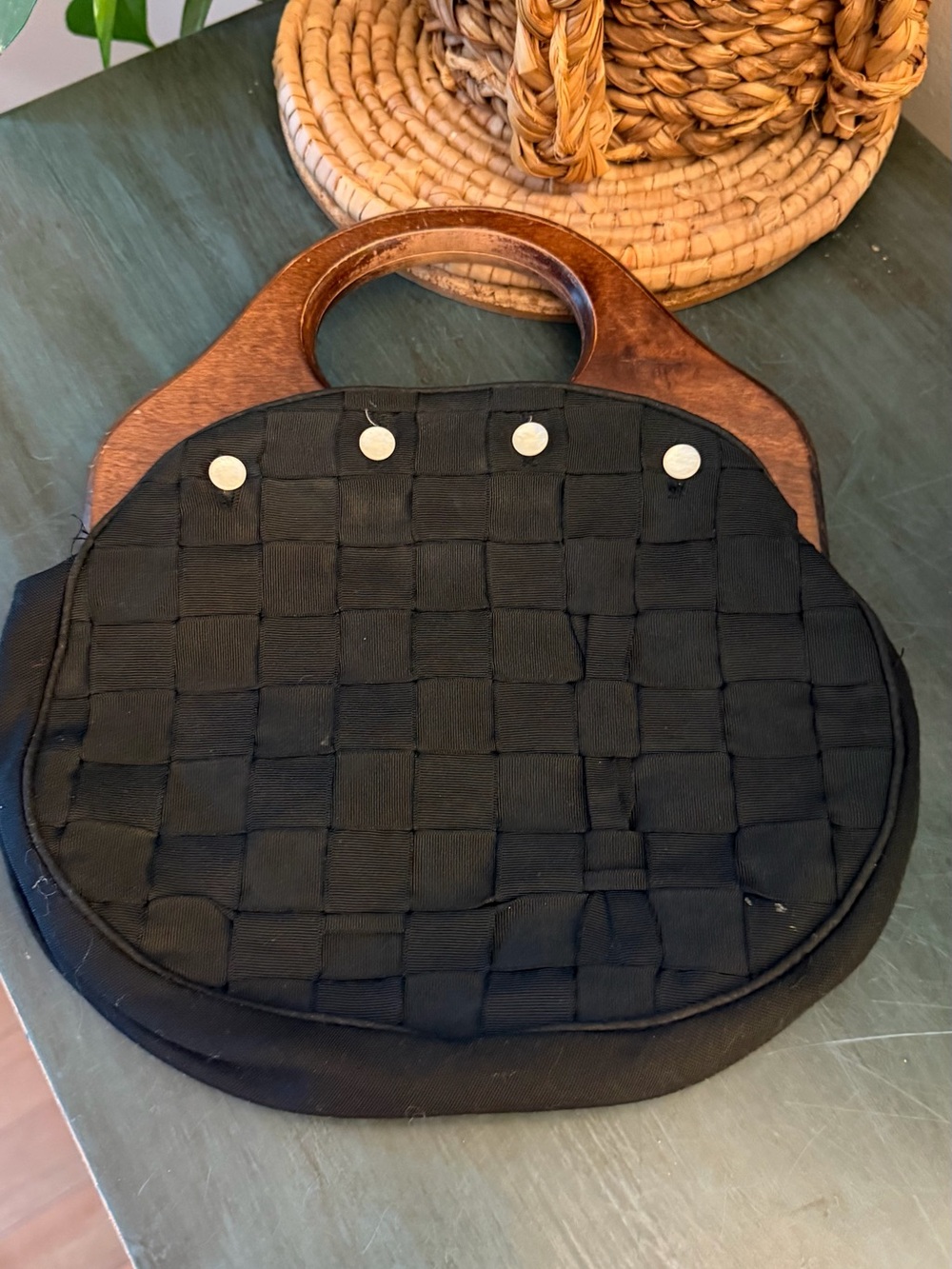 Vintage Black Woven black canvas Bermuda Bag - Picture 2 of 9